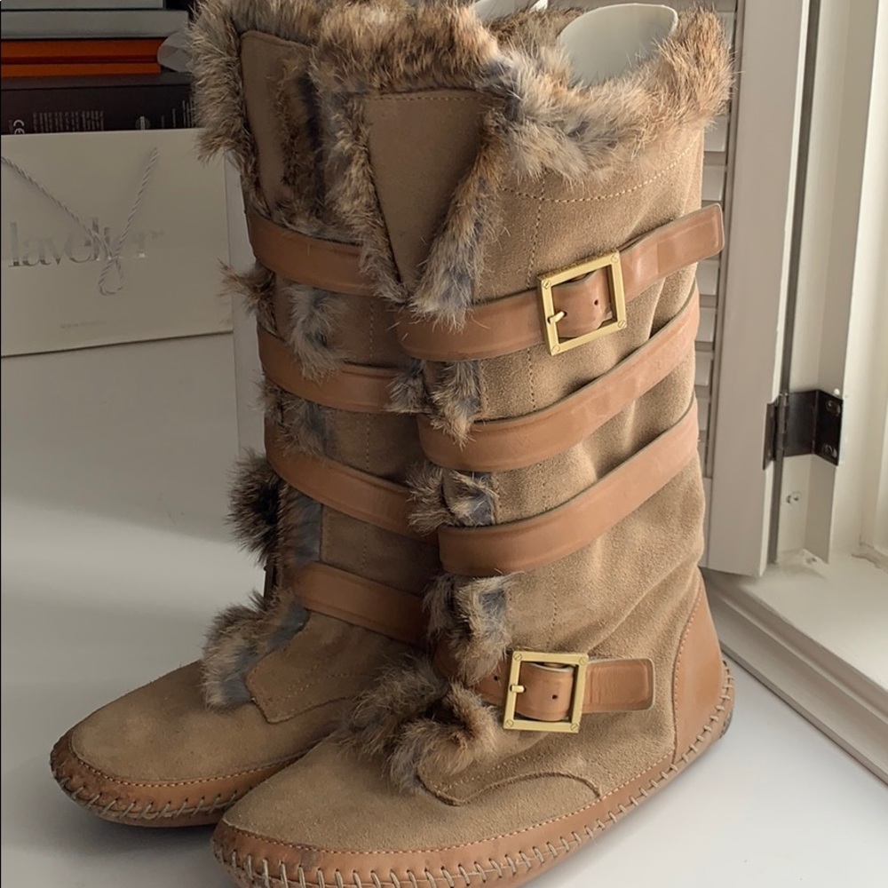 Tory Burch rabbit fur lined boots